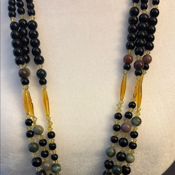 Handmade Glass Black and Gold Beaded Necklace - Picture 2 of 4